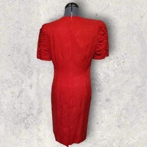 Vintage 80s Liz Claiborne Secretary Day Dress Silk Jacquard Design Red
